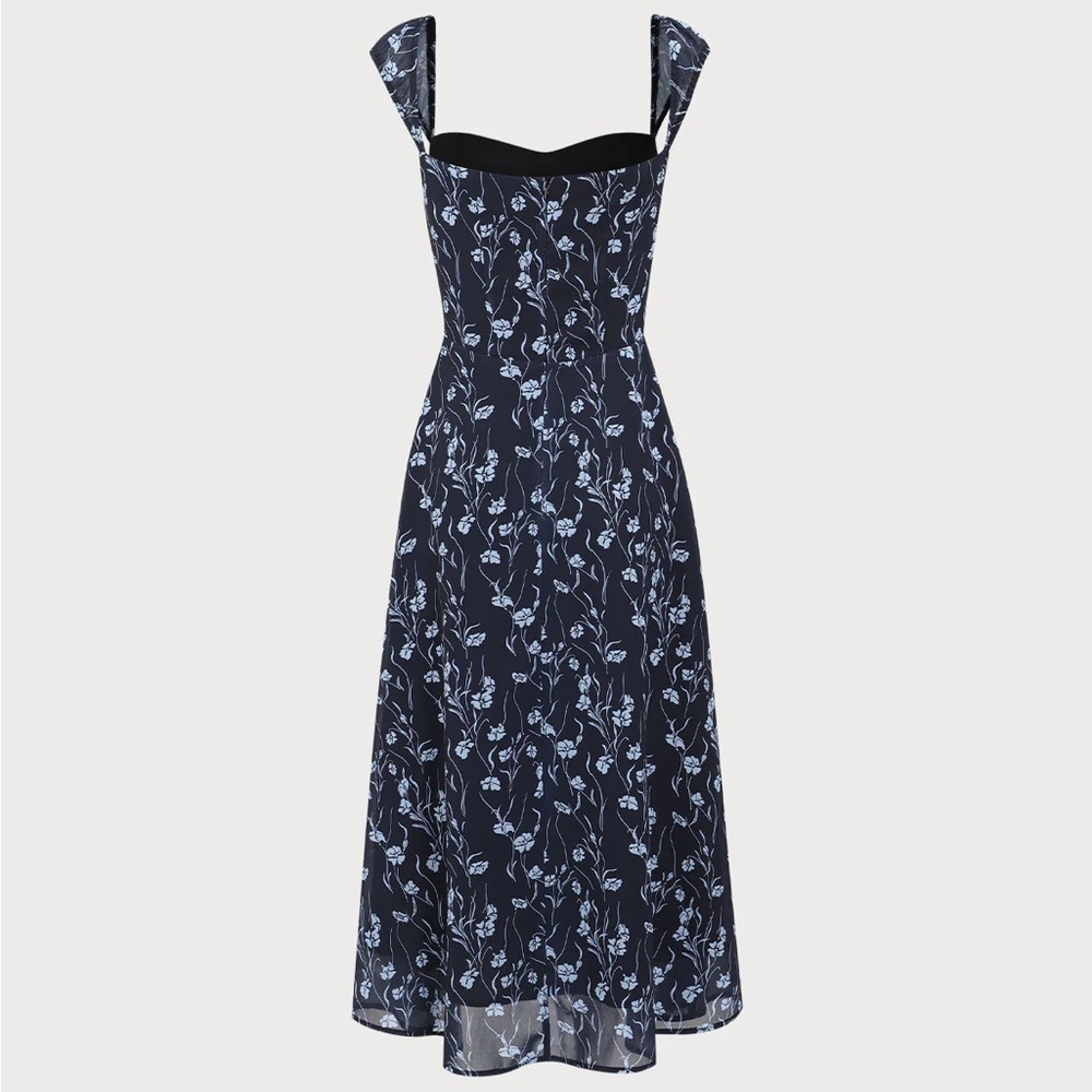 Rihoas Navy Floral Sweetheart Neck Midi Dress - Picture 6 of 10